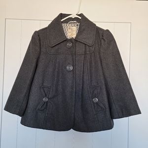 Anthropologie Tulle Grey Cropped Pea/Swing Coat with 3/4 Sleeves Size Small